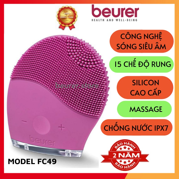 Máy rửa mặt massage nâng cơ chính hãng Beurer FC49 công nghệ sóng rung siêu âm, 15 tốc độ, chống nước, bảo hành 2 năm