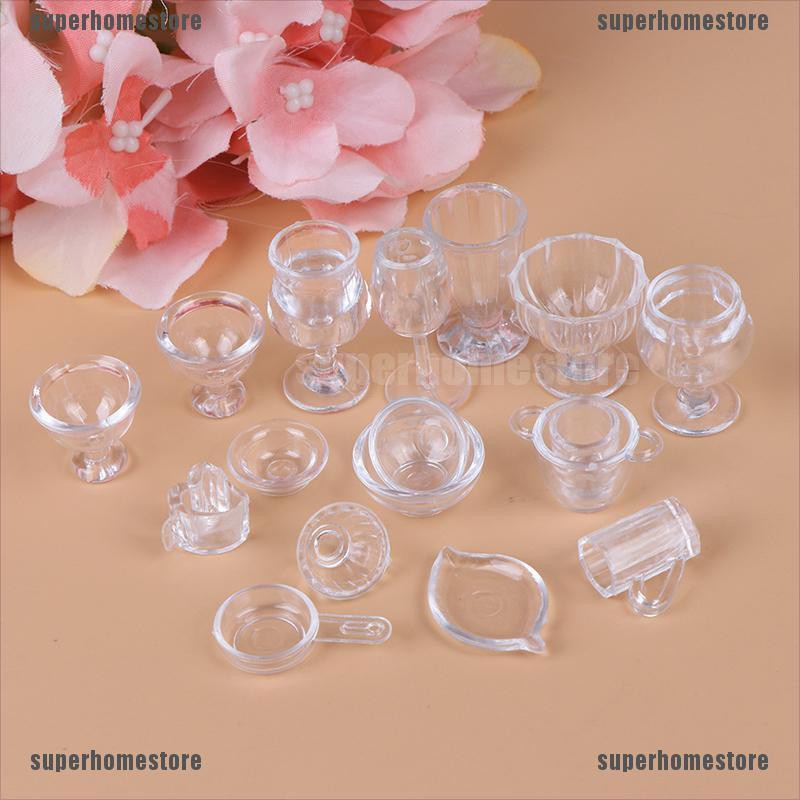 17Pcs/Set 1:12 Dollhouse Miniature Transparent Tableware DIY Pretend Play Toys