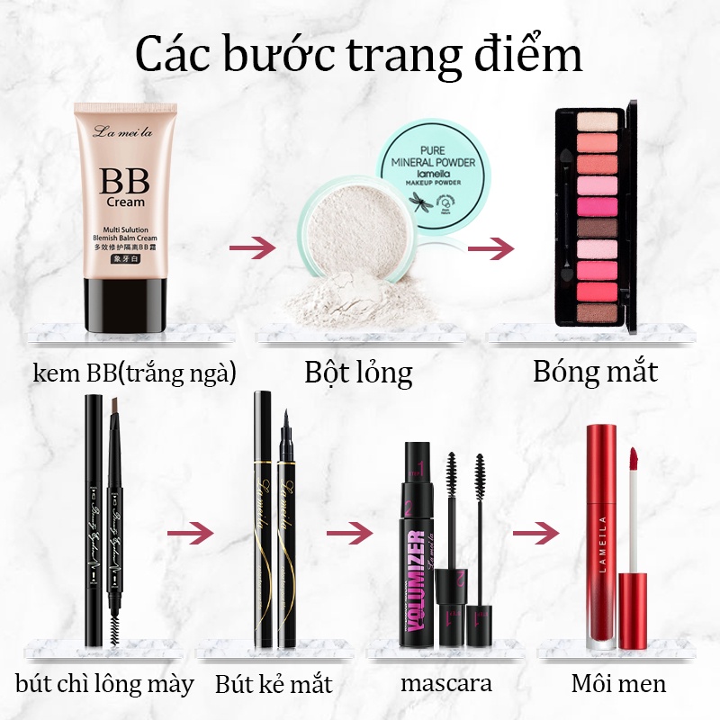 Bộ trang điểm đầy đủ LAMEILA 7 món makeup xinh kem nền phấn phủ phấn mắt mascara kẻ mày kẻ mắt dạ son kem-URBLML-T7