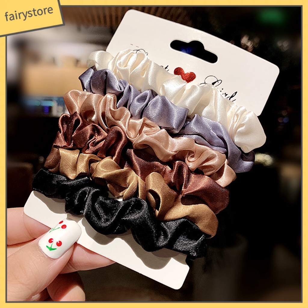 Set 6 Dây Cột Tóc Co Giãn Thiết Kế Đơn Giản Thời Trang Cho Nữ