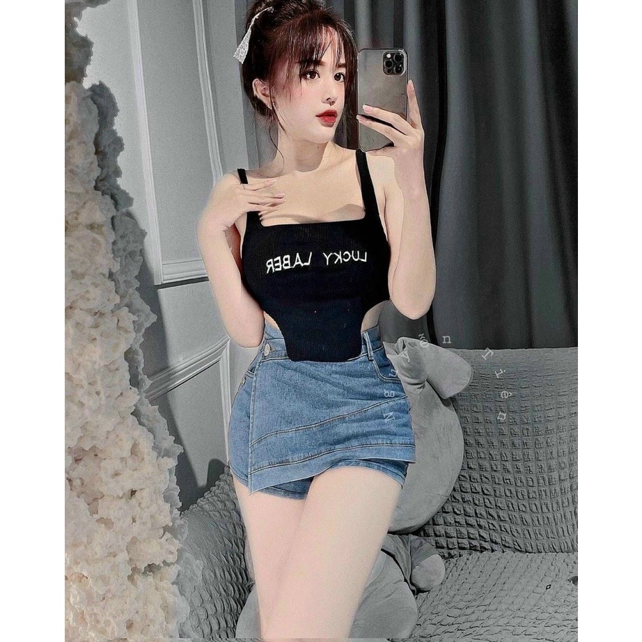 Chân váy jean đắp chéo tà trước cực hot , chất jean dày dặn mềm