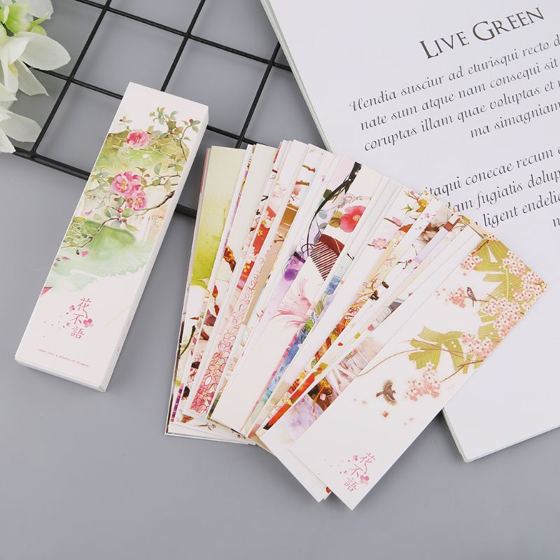 Set 30 Thẻ Đánh Dấu Trang Sách Bằng Giấy Họa Tiết Vẽ Kiểu Trung Hoa Cổ Điển Sáng Tạo