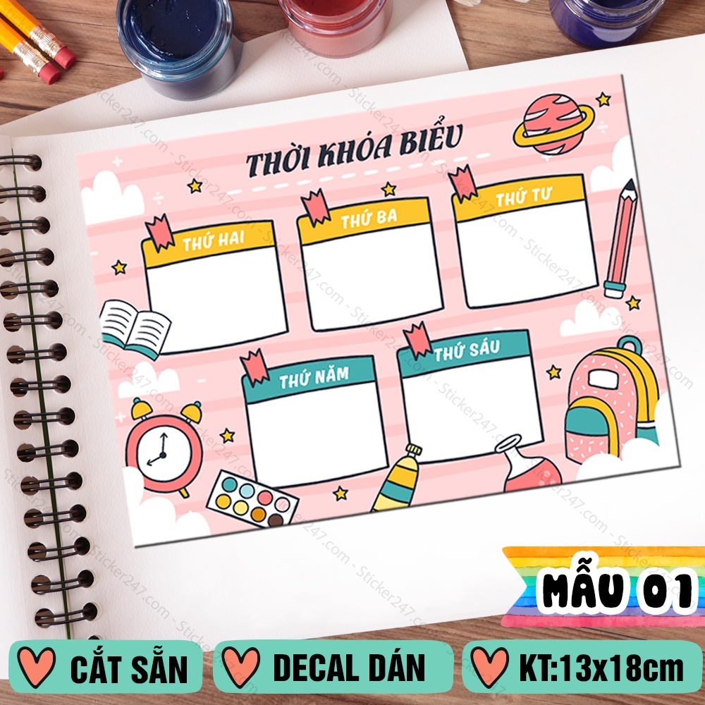 Decal dán Thời Khóa Biểu Timetable 🌈𝑭𝒓𝒆𝒆𝒔𝒉𝒊𝒑 Sticker Dễ Thương Tiện Lợi Ghi Chú Thời Gian Biểu