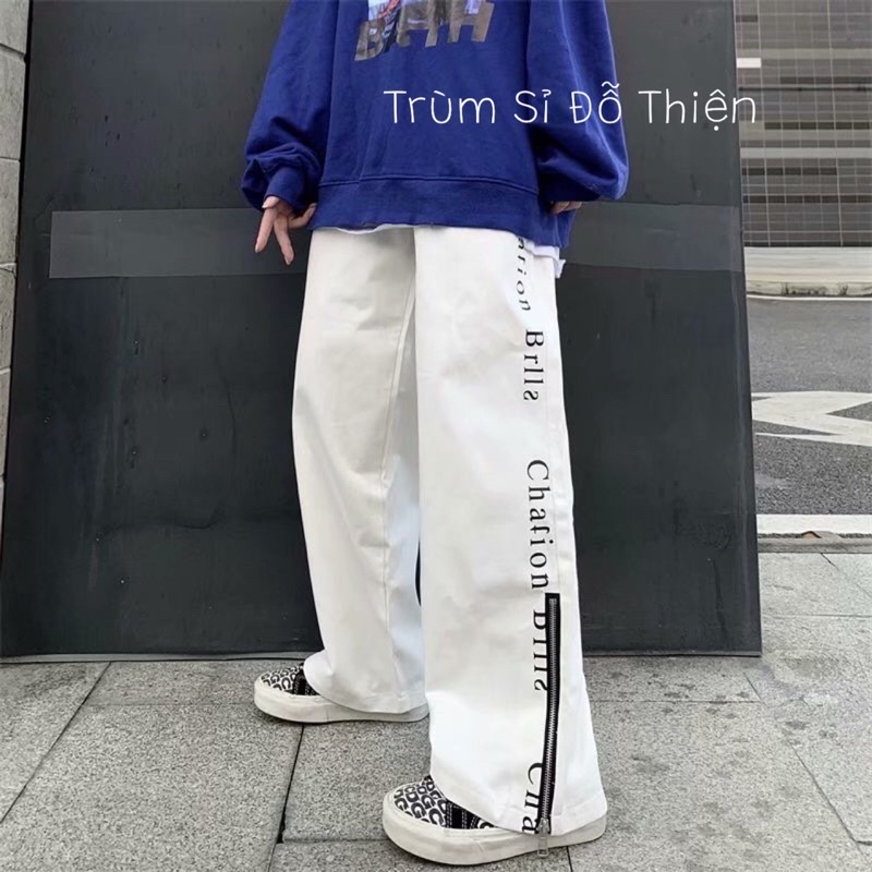 Quần Kaki ống rộng suông Unisex khoá zip phong cách Ulzzang siêu hot 2022