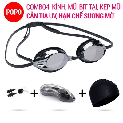 Bộ kính bơi thi đấu chuyên nghiệp POPO 1154G chống tia UV, chống lóa