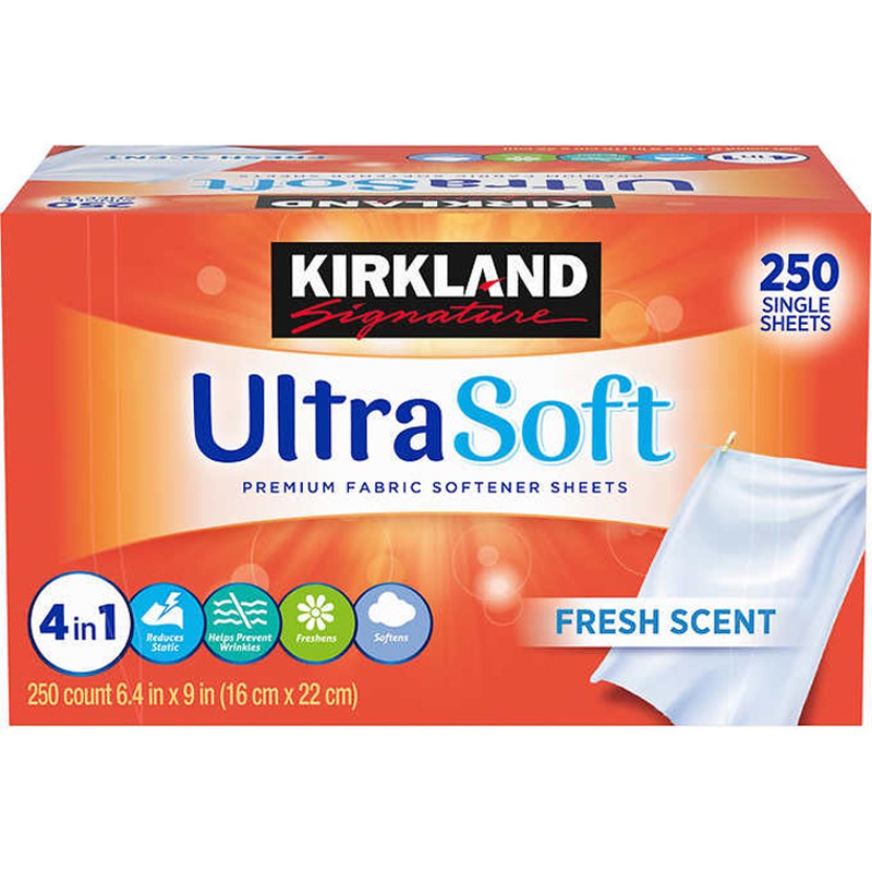 Giấy xả vải Kirkland Signature Premium Fabric Softener - Refreshing Scent, 2 x 250 tờ