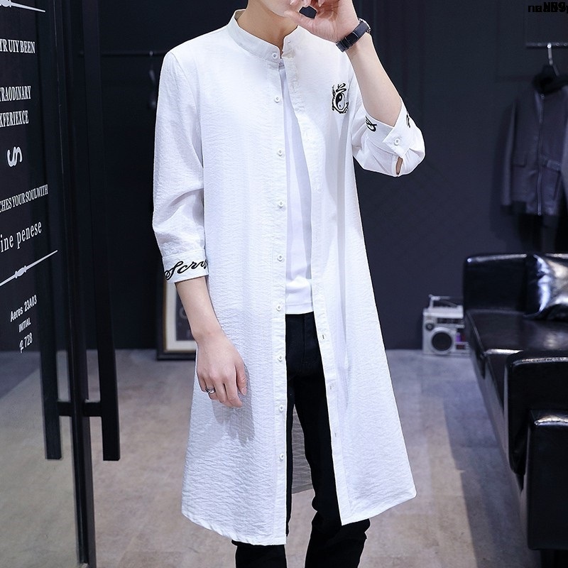 Áo Khoác Gió Dáng Dài Chống Gió Tay Lửng Phong Cách Trung Hoa Thời Trang Mùa Hè Cho Nam