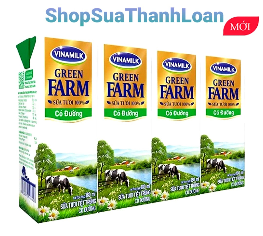 Lốc 4 Hộp Sữa Tươi Vinamilk Green Farm Có Đường 180ml