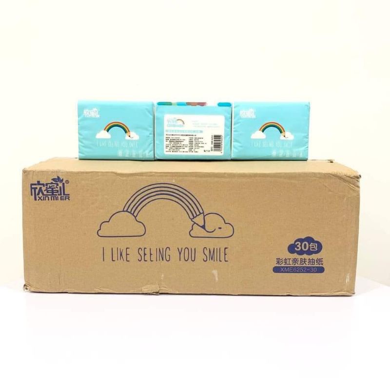 Thùng 30 gói giấy ăn cầu vồng Xinmier chính hãng loại 1 300 tờ 3 lớp [Chính hãng Xinmier]