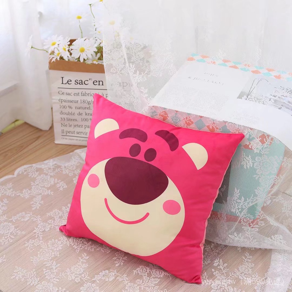 Vỏ gối vuông in hình gấu hoạt hình trang trí phòng ngủ trẻ em