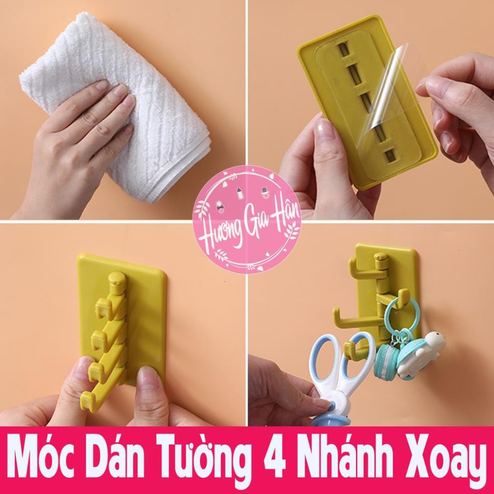 Móc Dán Siêu Chắc Xoay 4 Nhánh Treo Chìa Khóa, Đồ Dùng Nhà Tắm [Thanh Mai Shop]