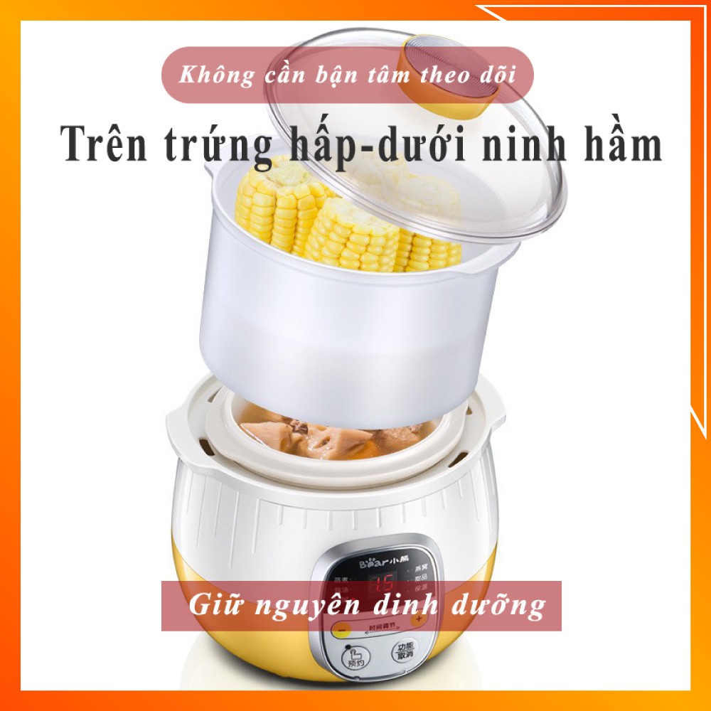 Nồi nấu cháo cho bé - nồi nấu cháo chậm cách thuỷ Bear 0.8L, có thể ninh hầm - MeeBaby