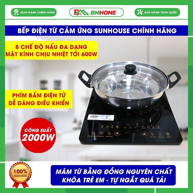 Bếp từ Chính hãng SUNHOUSE SHD6800, bếp điện cảm ứng Sunhouse công suất 2000W, tiết kiệm điện - Tặng Nồi - BH 12 tháng