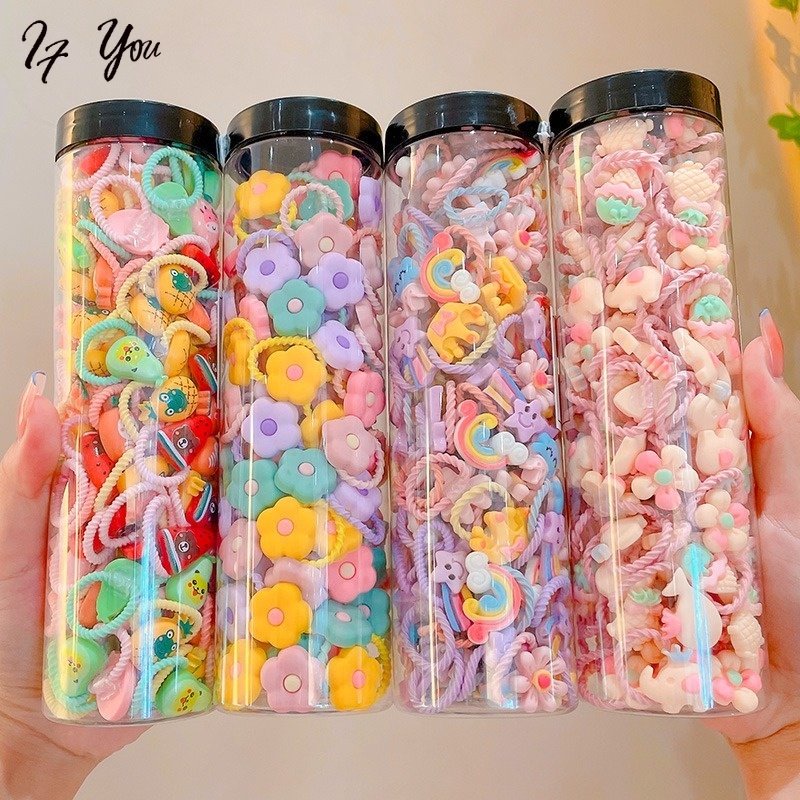 Set dây buộc tóc AY thiết kế hoa/ gấu/ ngôi sao/ thỏ/ vương miện màu trơn nhiều mẫu tùy chọn cho bé gái