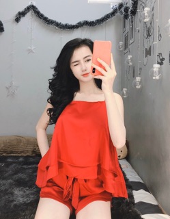 Bộ ngủ lụa 2 dây thời trang thiết kế 2 tầng