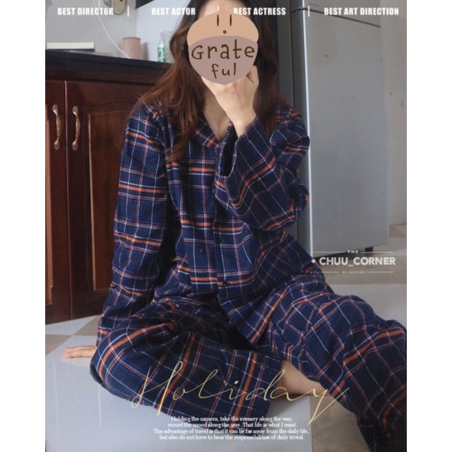 Bộ ngủ / mặc nhà pijama dài caro ulzzang order