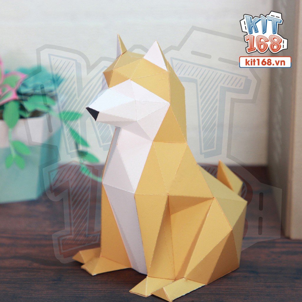 Mô hình giấy động vật Chó Shiba Inu Polygon