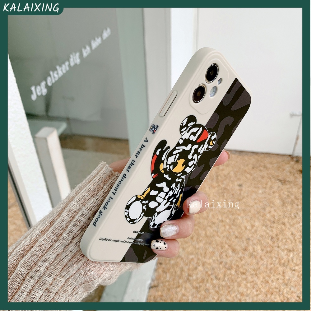 Ốp Điện Thoại Vuông Họa Tiết Rằn Ri Hình Gấu Cho iPhone 13 mini 13 12 11 ProMax Xs Max 7Plus 8Plus