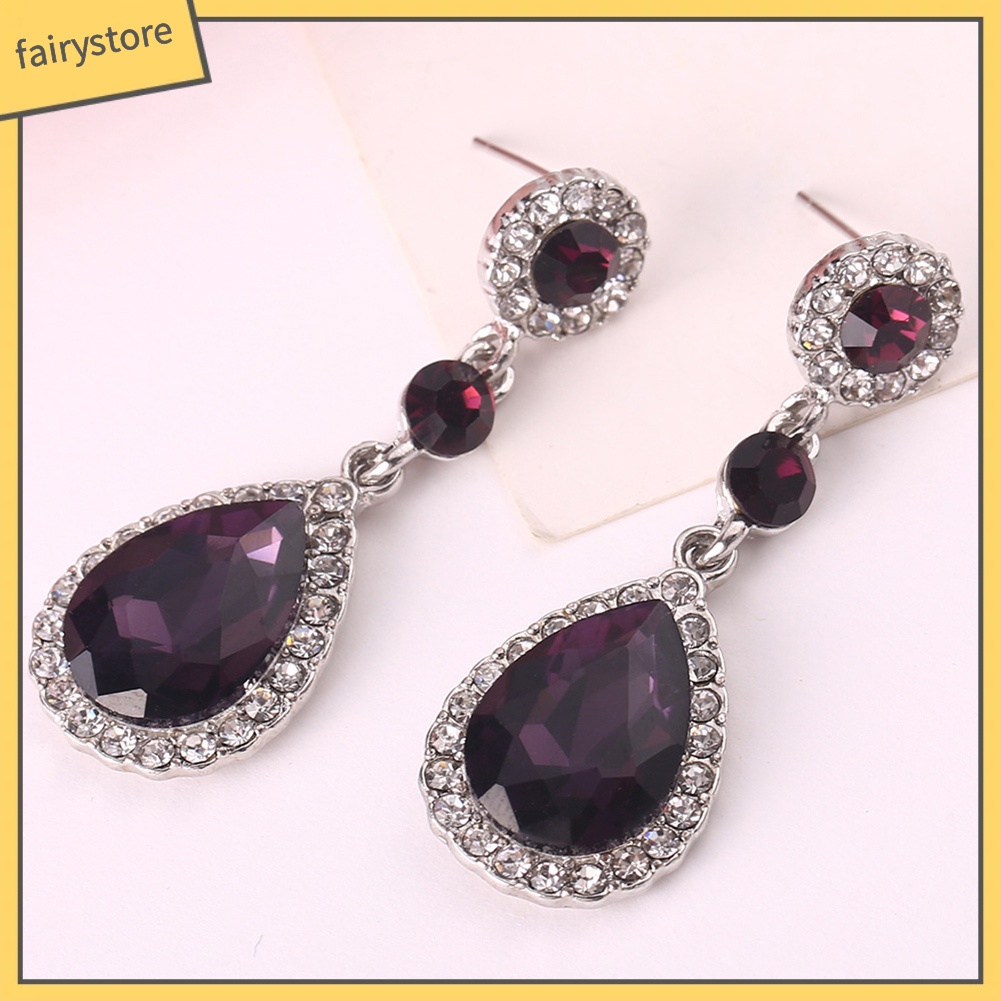 Hoa Tai Dáng Dài Hình Giọt Nước Đính Đá Lấp Lánh Cho Nữ