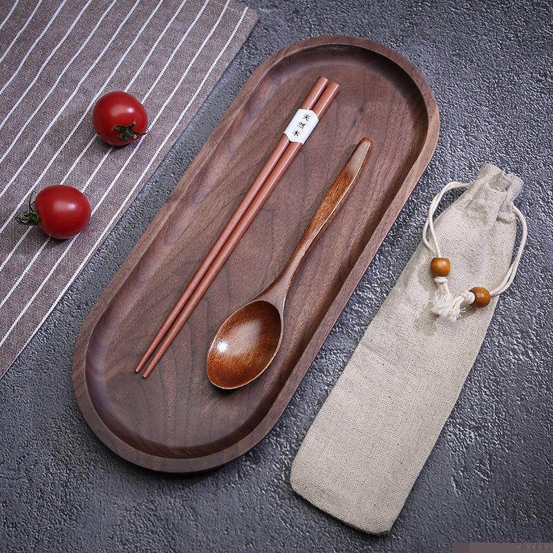 Bộ Muỗng Đũa Nĩa Bằng Gỗ Có Túi Đựng Phong Cách Nhật Bản