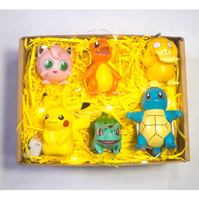 Quà Tặng Sinh Nhật, Hộp Quà Mô Hình Nhân Vật Pokemon, Pikachu Siêu Cute, Đầy Đủ Đèn Led, Thiệp, Đế Lót Rơm Sang Trọng