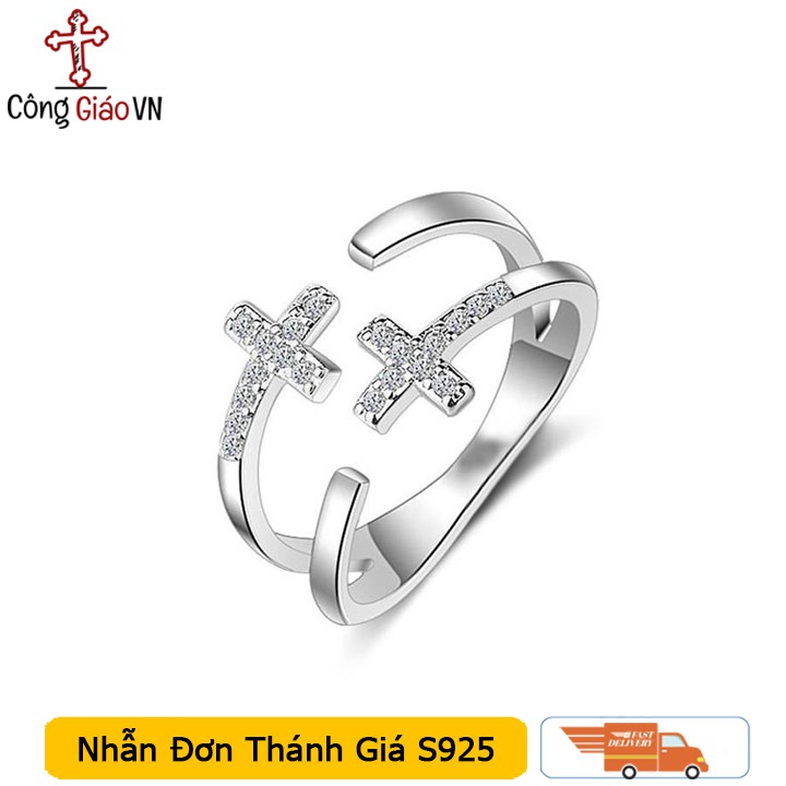 Nhẫn Đơn Thánh Giá Thời Trang S925 Cao Cấp, Nhẫn Công Giáo Freesize Cao Cấp