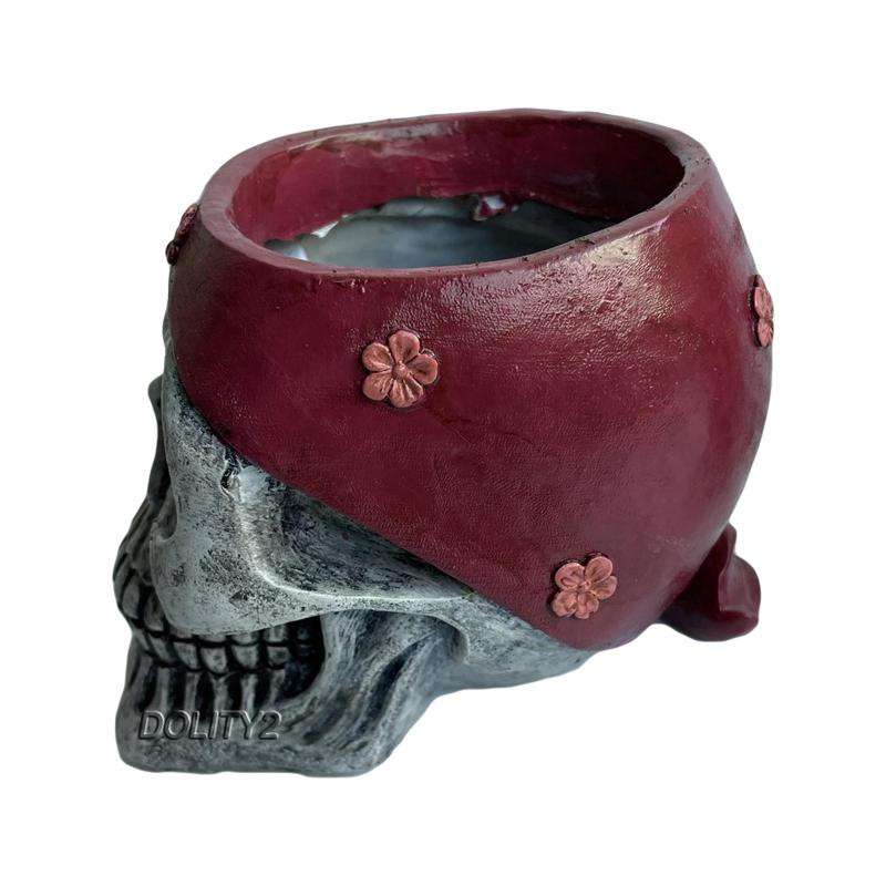 Set 2 Bình Hoa Hình Đầu Lâu Nghệ Thuật Bằng Nhựa Resin Trang Trí Halloween