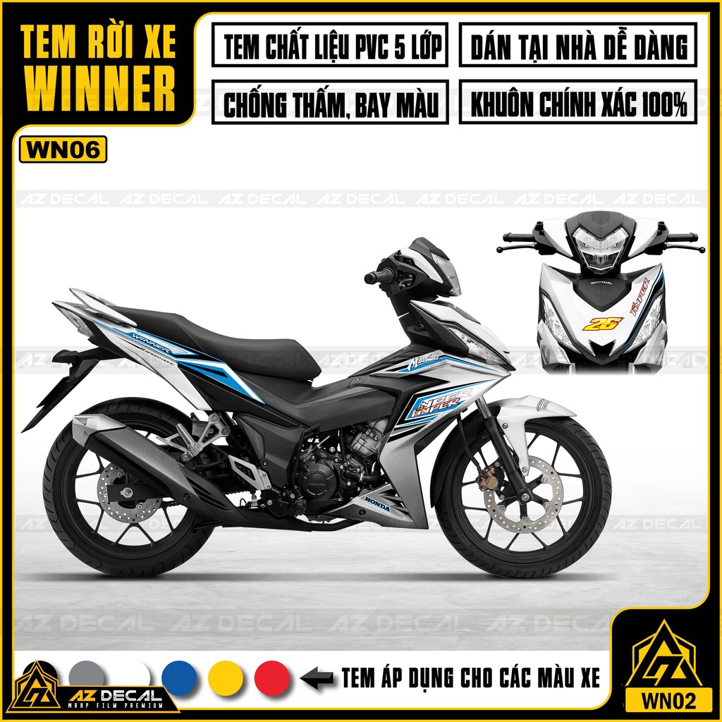 Tem Xe Winner Mẫu HYPER |WN06| Tem Winner 150 Chất Liệu PVC 5 Lớp, Chống Thấm Nước, Chống Bay Màu