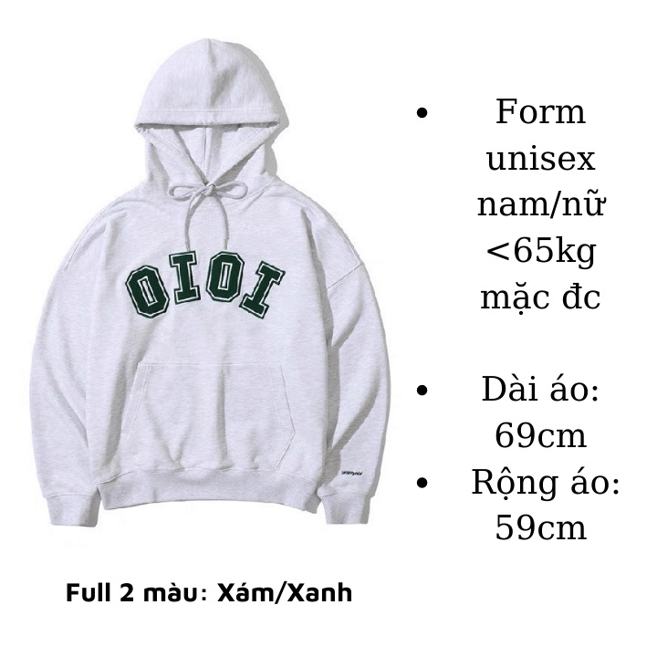 Áo hoodie nữ/ Áo nỉ có mũ form rộng unisex nam nữ in chữ OIOI chất nỉ ngoại siêu dày RÔ STORE HD13