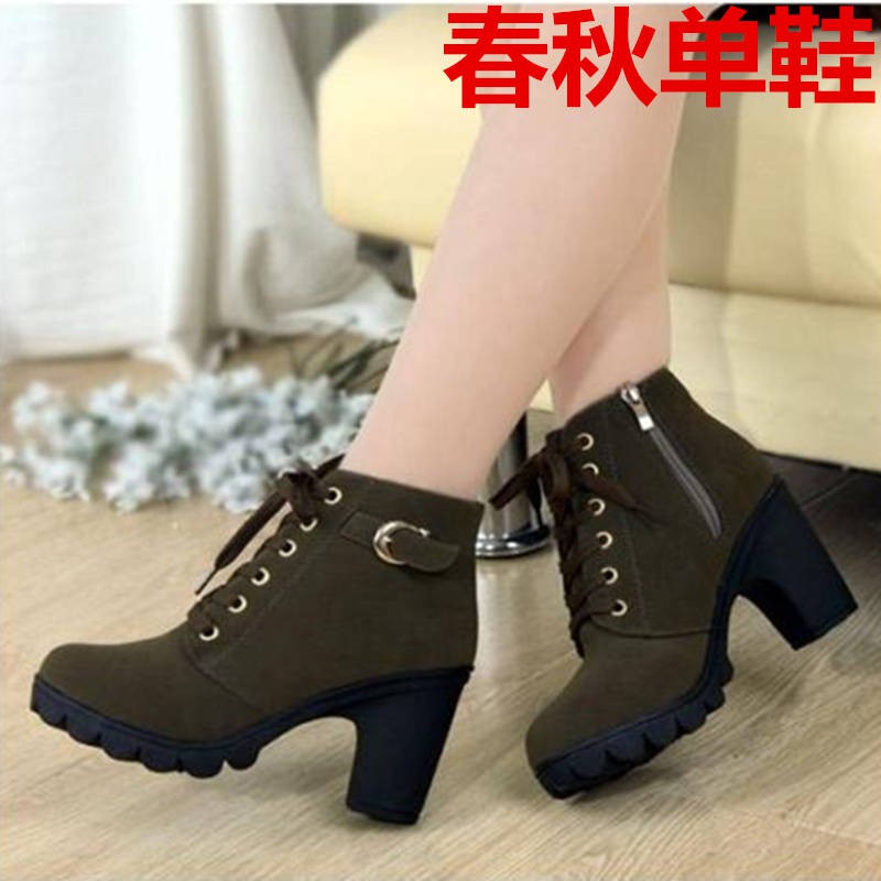 Giày Boot Cao Gót Cổ Ngắn Cột Dây Chất Liệu Cotton Phong Cách Hàn Quốc Hàng Mới Thời Trang Thu Đông Cho Nữ