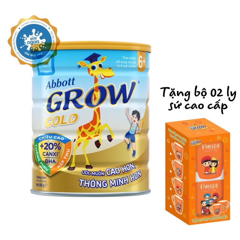 Sữa bột Abbott Grow Gold 6+ hương Vani (900g) tặng bộ 02 ly sứ cao cấp