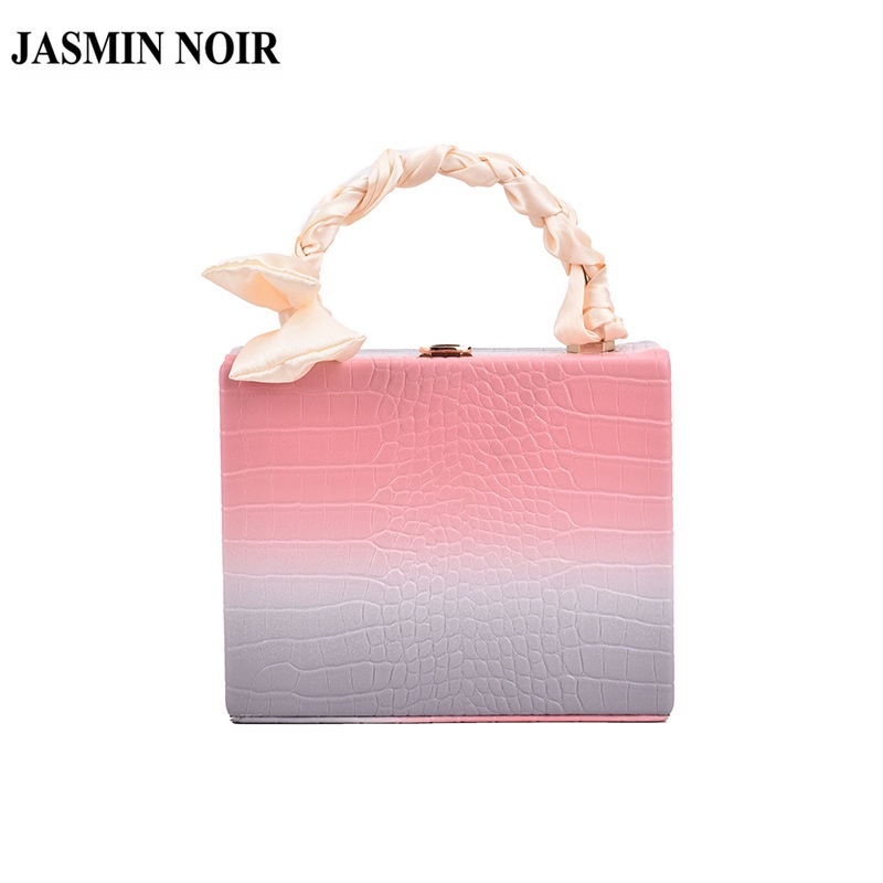 Túi xách JASMIN NOIR da Pu họa tiết da cá sấu trang trí ruy băng thời trang cho nữ
