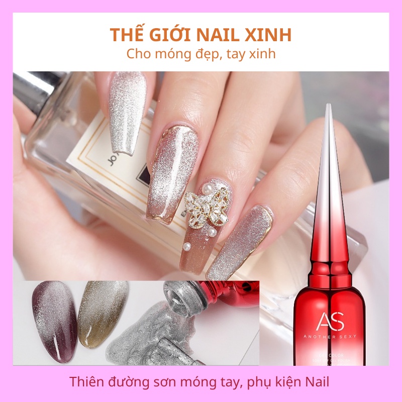 Sơn mắt mèo kim cương sơn gel AS móng tay tone màu bạc vàng và cầu vồng mã JSM 15ml