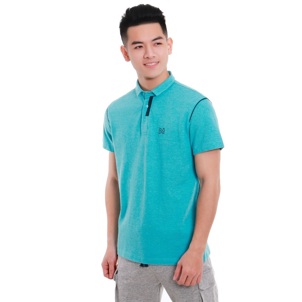 Áo polo nam Narsis D8003 màu xanh ngọc phối ghi đậm