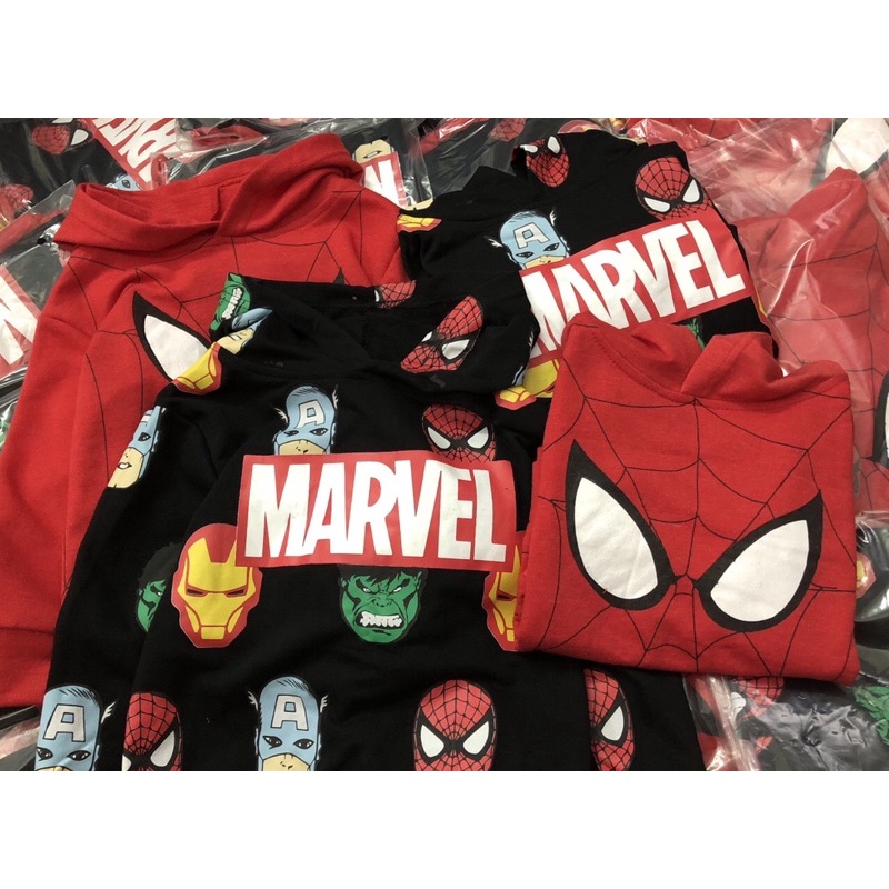 Set 2 áo nỉ da cá hoodie có mũ hình siêu nhân, người nhện HM cho bé trai xuất dư