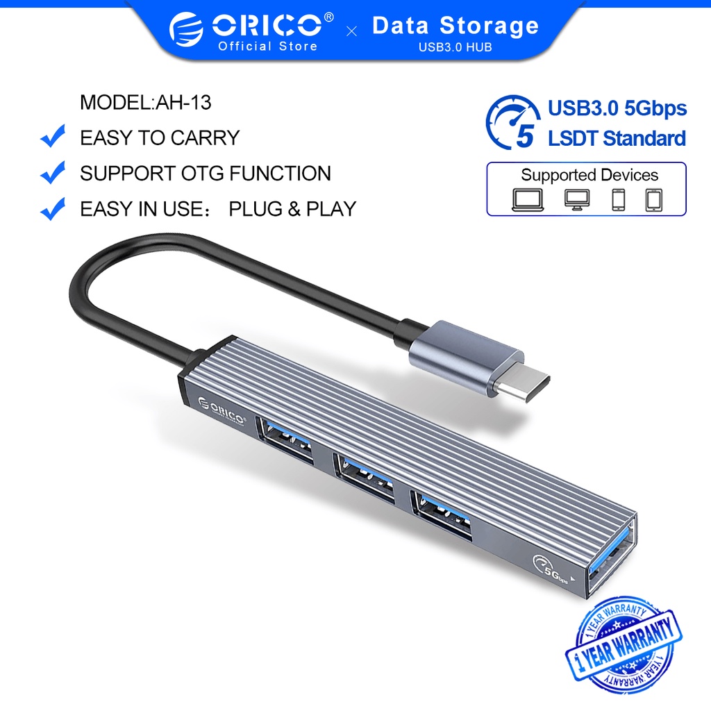 Đầu chia ORICO AH-13 4 cổng USB 3.0 2.0 hỗ trợ đọc thẻ nhớ tiện dụng