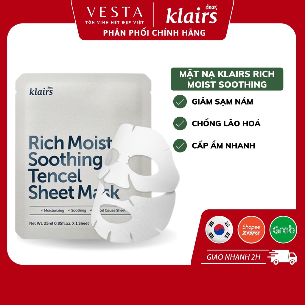 Mặt Nạ Klairs Rich Moist Soothing Tencel Sheet Mask 25ml Dưỡng Ẩm Bảo Vệ Da