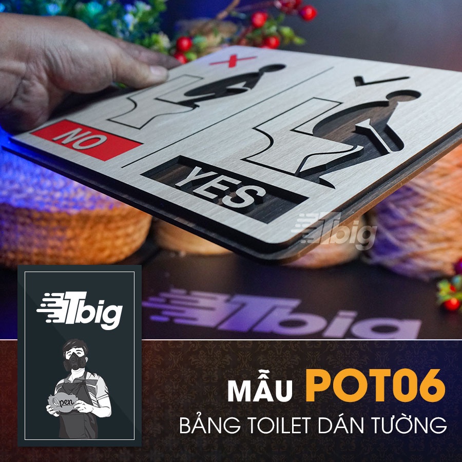 Bảng chỉ dẫn sử dụng bồn cầu đúng cách khi đi toilet - mẫu gỗ cắt laser dán tường bằng keo 2 mặt