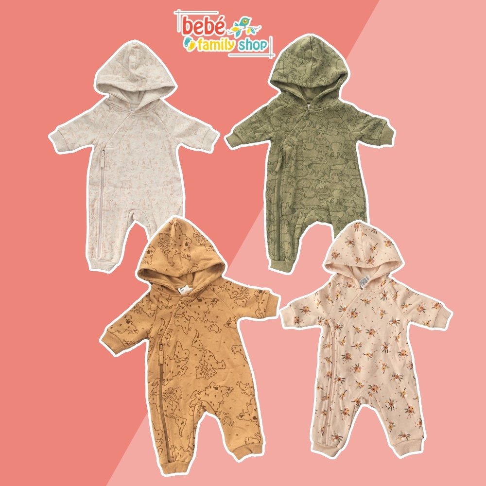 Bộ body nỉ bông cho bé trai sơ sinh -2 tuổi kèm nón/ Body sleepsuit cho bé thu đông không tất xuất dư Anko, Little Rabel