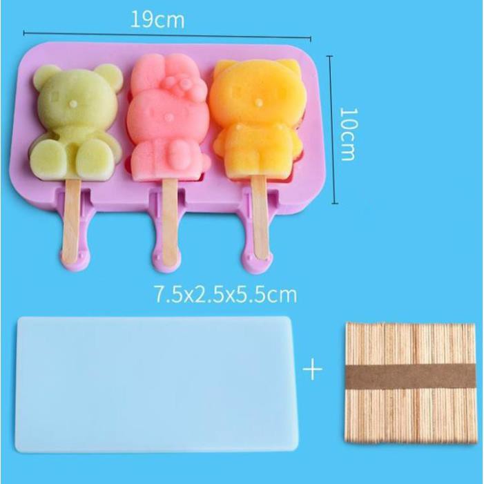 Khuôn làm kem hoạt hình chất liệu silicon an toàn (Tặng 50 que gỗ)