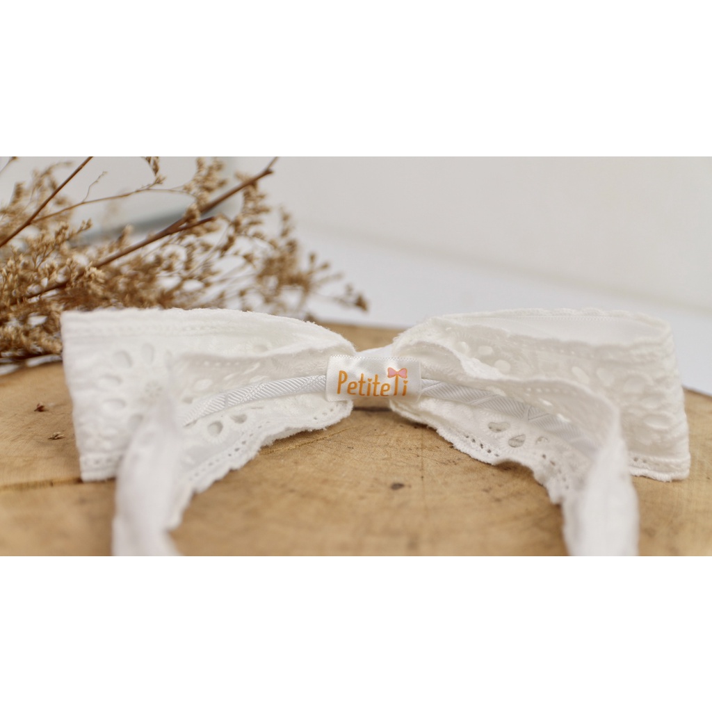 Mẫu băng đô Vintage nơ dài chất ren thêu mềm cho da bé - Kết hoa thêu- Turban, Bờm - Cho bé từ 0 tháng tuổi.