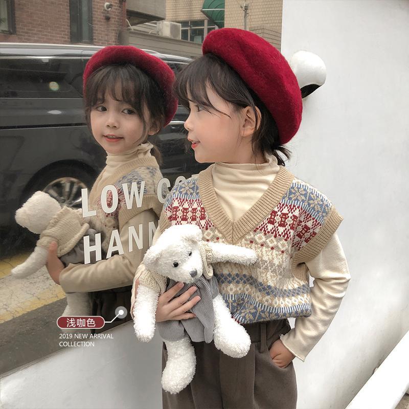 Áo Len Không Tay Cổ Chữ V Phong Cách Dân Tộc Thời Trang Hàn Quốc Mới Cho Bé