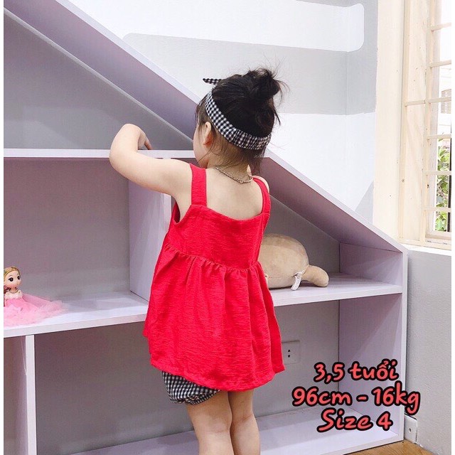 (CHỌN MÀU) Ảnh thật Set 3 chi tiết, Bộ thô đũi Hàn cao cấp kèm khăn tuban, bộ áo váy bé gái mùa hè