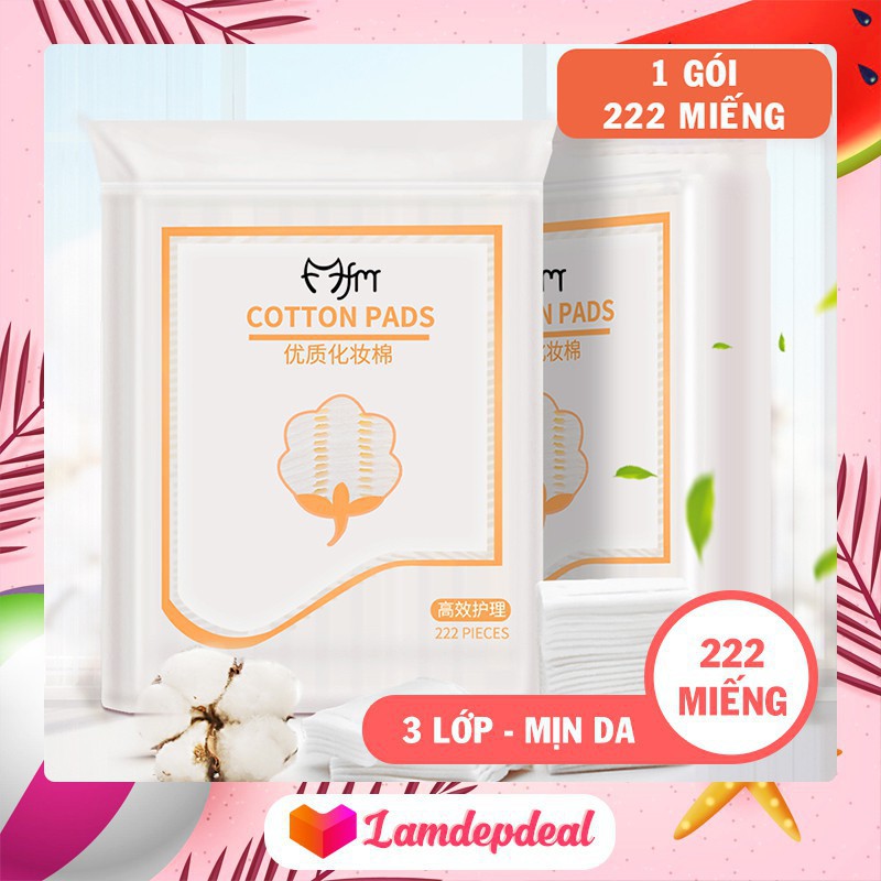 (Flash Sale 0 đồng ) Bông tẩy trang 3 Lớp Cotton Pads 222 Miếng chính hãng