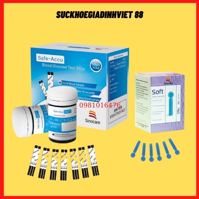 Que thử đường huyết, tiểu đường Sinocare Safe-Accu chính hãng + Kim chích máu