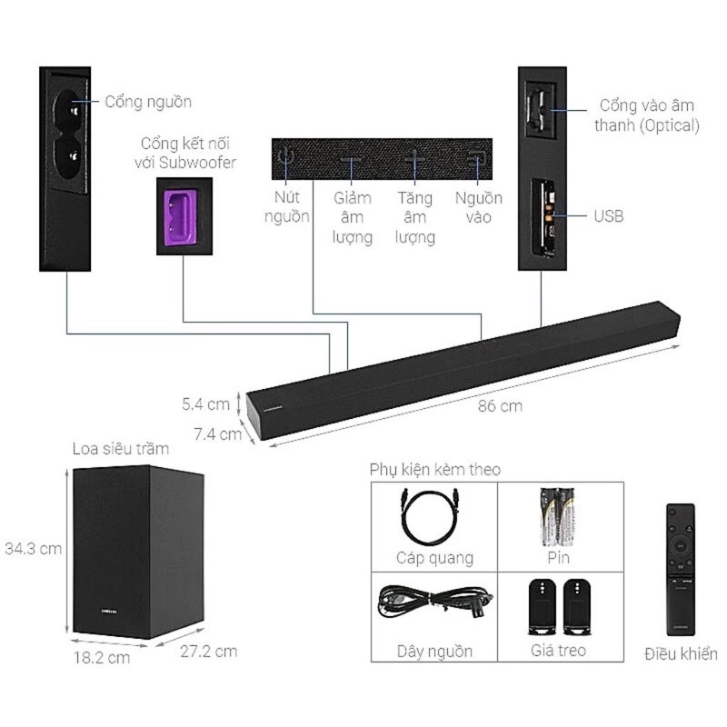 Loa thanh Soundbar Samsung 2.1 HW - T420 hàng chính hãng cao cấp