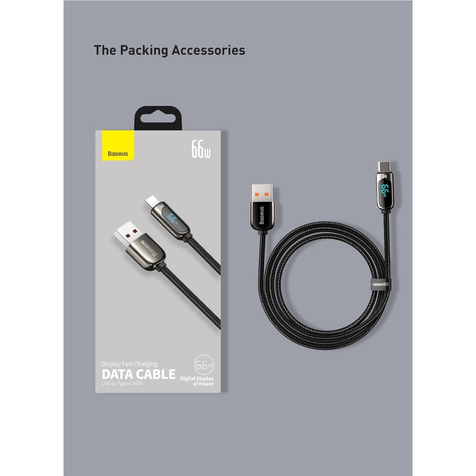 Cáp Sạc Nhanh 66w USB To Type-C Baseus Màn Led Hiển Thị Tốc Độ Sạc Bọc Dù Siêu Bền cho Huawei P40 Xiaomi Mi 10 SS S2