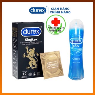 Bao cao su Durex  Kingtex Siêu Mỏng (Hộp 12 Bao) + Gel Bôi Trơn Durex Play 50ml. Hàng Chính Hãng