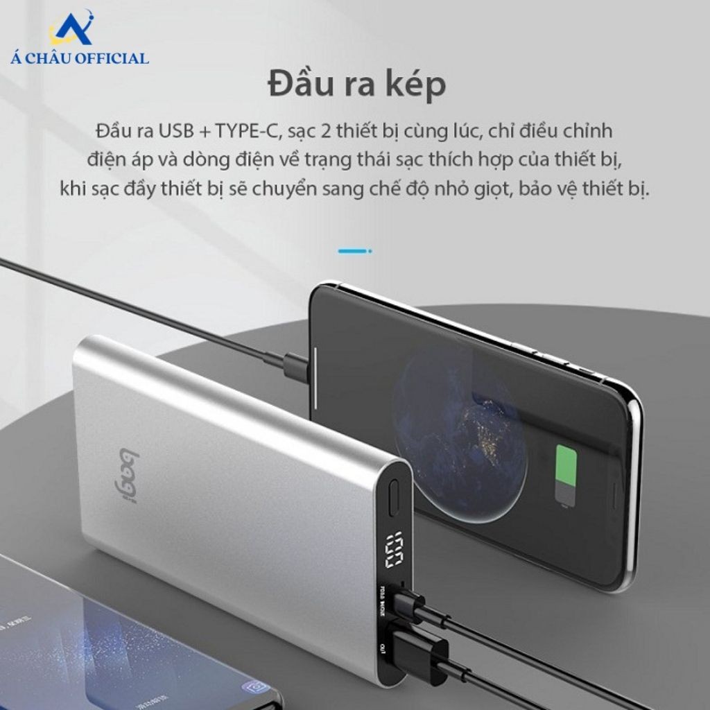 Pin Sạc Dự Phòng 10.000mAh Sạc Nhanh BAGI Chính Hãng - 2 Cổng USB - Vỏ Nhôm Nguyên Khối