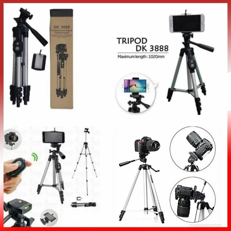 Tripod Ba Chân DK-3888, Tặng Remote Kết Nối Bluetooth - Dùng Cho Máy Ảnh Và ĐT - Tripod Bằng Nhôm 1M - Bảo Hành 6 Tháng